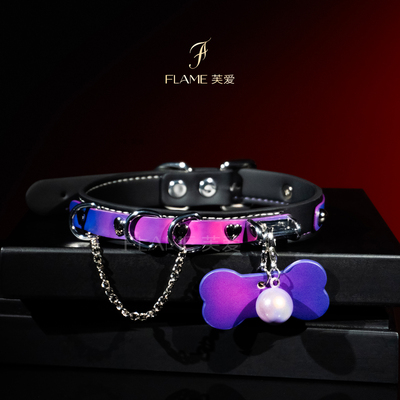 原创温感变色小骨头黑色真皮项圈女男可刻字choker颈环情侣