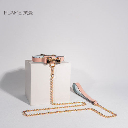 蝴蝶结项圈女皮质choker复古颈环puppy小狗链k8k9牵引绳