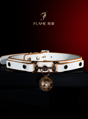FLAME真皮质个性装饰链条项链秘密颈圈K9铃铛颈套项圈调情女