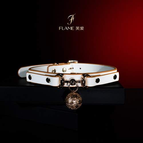 FLAME真皮质个性装饰链条项链秘密颈圈K9铃铛颈套项圈调情女