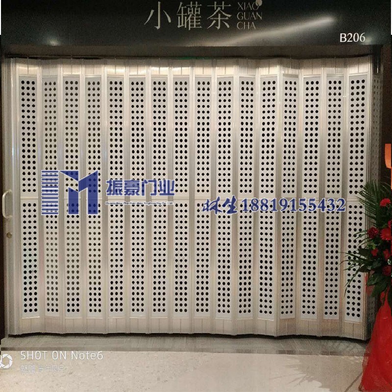 商场铝合金圆孔折叠门 地下商铺专用透气推拉门 防盗隔断门窗