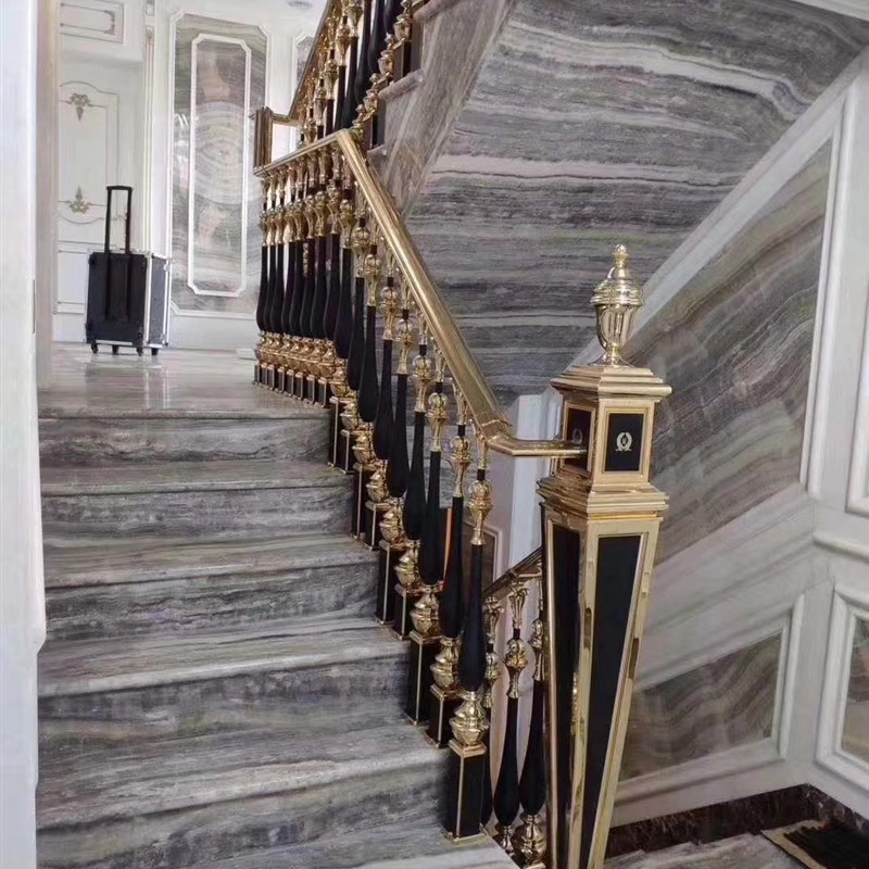 楼梯铝艺/铜艺电镀高端别墅现代简约楼梯护栏/实木扶手阁楼栏杆