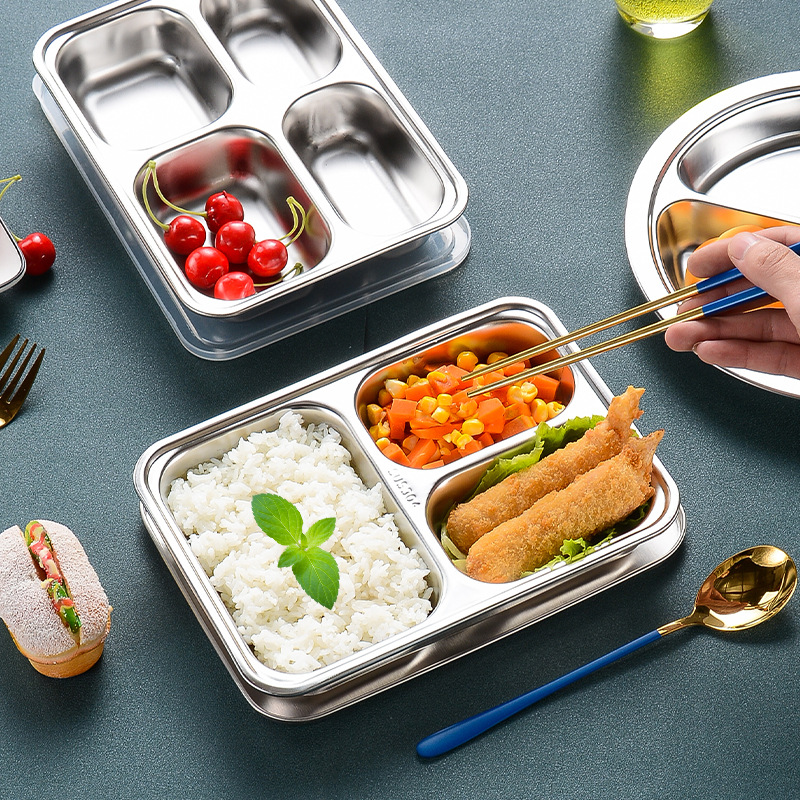 食堂自带碗304不锈钢幼儿园餐盘创意儿童宝宝分格快餐盘防摔饭碗