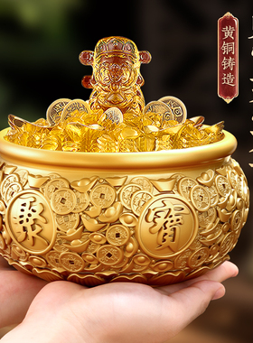 铜聚宝盆实心家用招财米缸客厅存钱罐办公室开业乔迁店铺礼品摆件
