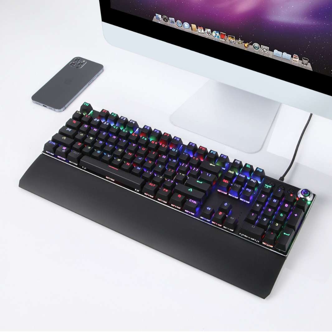 820A-10旋钮金属面板插拔青轴双色注塑多键无冲多种灯光机械键盘