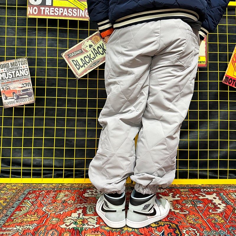 核爆炸冬季时尚浅灰色菱格纹宽松保暖大码哈伦吊裆休闲长裤棉裤男,男装,棉裤,淘宝优惠券,粉丝福利购,淘宝优惠卷