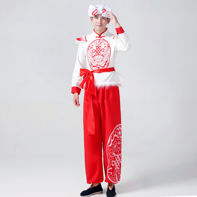 新款成人安塞腰鼓服红色陕北民族服装男女西北民歌学生阿宝演出服