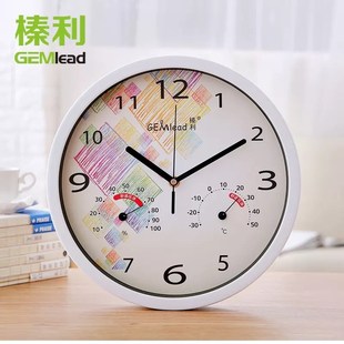榛利挂钟客厅创意时钟石英钟表卧室静音个性大表盘壁挂式温湿度计