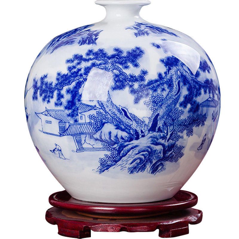 景德镇陶瓷器青花瓷山水画花瓶客厅电视柜酒柜装饰品摆件家居饰品图片