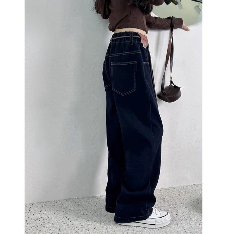 童装秋款女童四面弹超软直筒牛仔裤中大童系绳休闲长裤加绒阔腿裤,童装/婴儿装/亲子装,儿童牛仔裤,淘宝优惠券,粉丝福利购,淘宝优惠卷