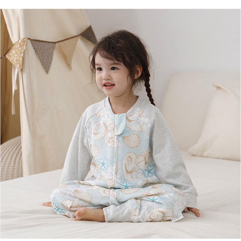 儿童竹棉纱布连体睡衣睡袋宝宝夏季防踢被婴儿前4后2长袖夏短袖薄