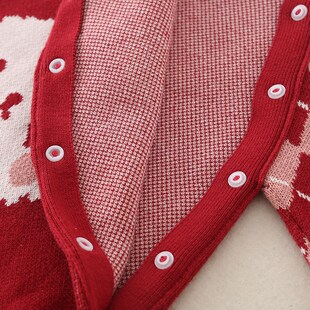 婴儿衣服秋冬满月公主服女宝宝纯棉线连体毛衣可爱小兔子套装爬服