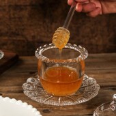 欧式 透明玻璃糖罐蜂蜜壶带盖收纳罐带搅拌棒果酱储物罐创意罐子