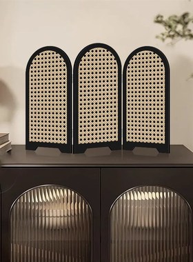 侘寂中古风屏风桌面摆件入户玄关边柜创意装饰品高级感电视柜摆画