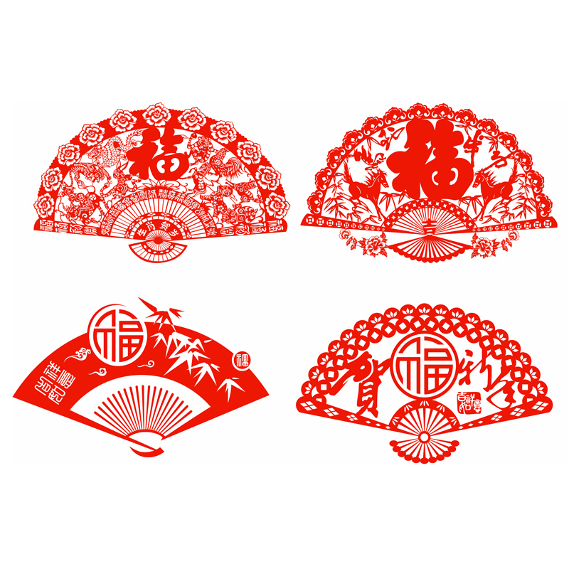 福字窗花静电贴无胶扇型剪纸扇子形状开业玻璃门装饰新年春节龙年