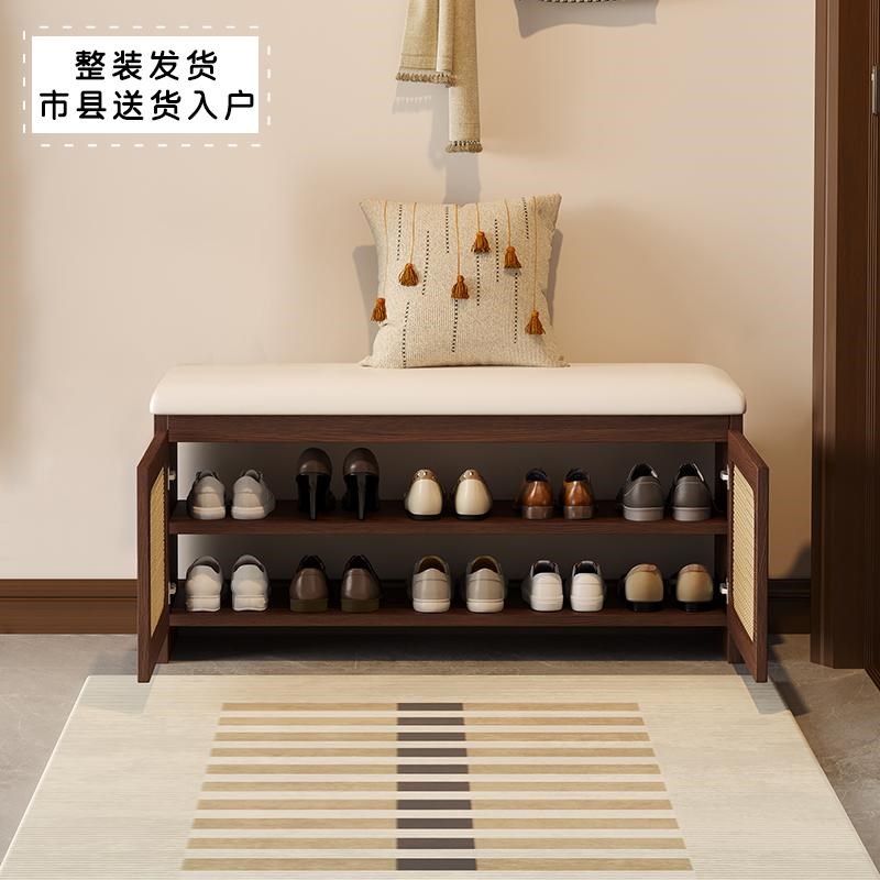 家用门口实木换鞋凳入户进门玄关可坐原木鞋架高级感多层穿鞋凳
