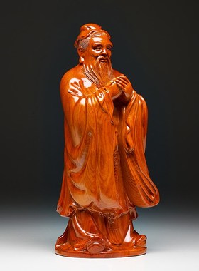 花梨木雕圣人孔子摆件家用玄关实木孔夫子办公桌面孔子像开业礼品