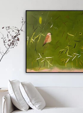 《小雀跃》法式中古风绿色风景壁画客厅走廊过道挂画入户墙面装饰