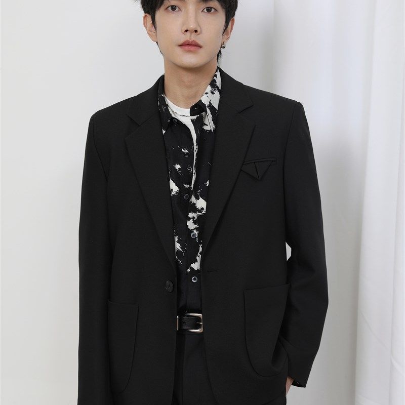 阿茶与阿古黑色高级感西装男套装春季新品宽松简约休闲西服西裤