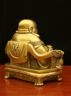 包邮纯铜弥勒佛像摆件 龙椅平安佛 招财纳福办公室镇宅工艺品