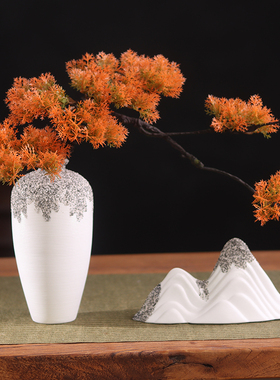 新中式创意陶瓷花瓶客厅玄关插花博古架摆设禅意迎客松茶桌摆件