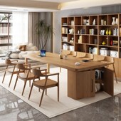 去客厅化实木大书桌书柜一体收纳长桌家用办公学习桌工作台大桌子