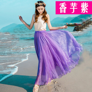 8米大摆裙半身拖地长裙度假沙滩裙波西米亚雪纺裙女大码 夏季 新款