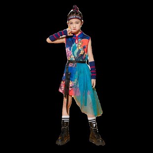 六一国潮爵士舞演出服男女童中国风跳舞裙古典舞服装模特走秀旗袍