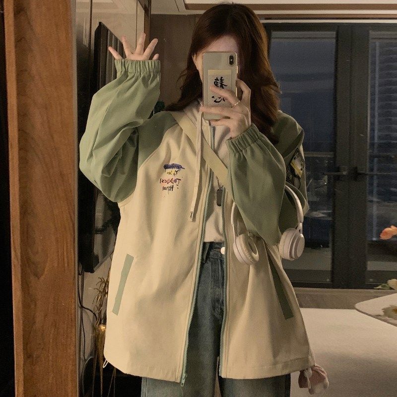 学院风连帽外套少女春秋装2024新款初中高中学生大童宽松休闲风衣,女装/女士精品,短外套,淘宝优惠券,粉丝福利购,淘宝优惠卷