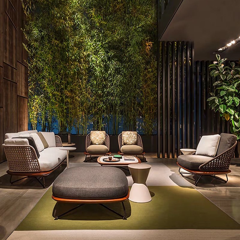 户外柚木休闲藤编室外沙发设计师别墅庭院花园露台防水沙发椅组合