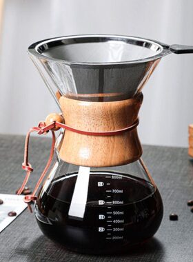 木片咖啡分享壶高硼硅玻璃手冲咖啡壶耐高温手冲壶chemex壶带滤网