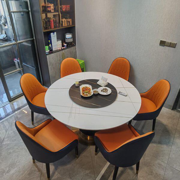 轻奢亮光岩板圆餐桌现代简约高端家用小户型大理石餐桌椅组合