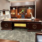 新中式 老板桌大班台实木总裁办公桌简约主管桌办公室书桌椅定制
