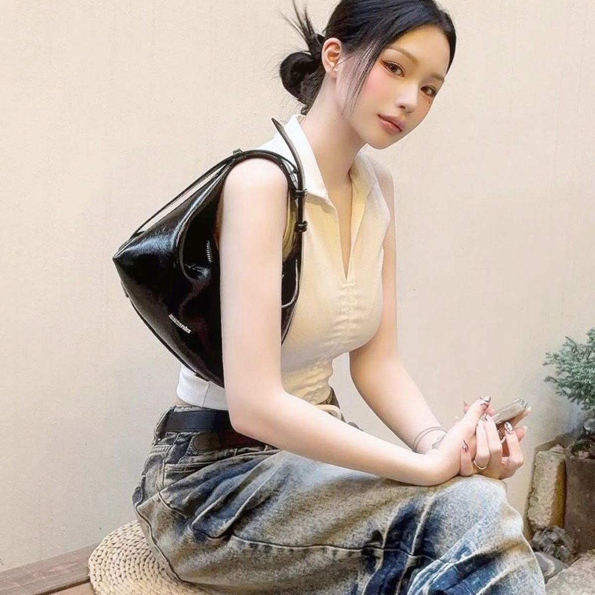 MASMARULEZ官方正品现货单肩法棍包时尚百搭斜挎包女包新月包黑色