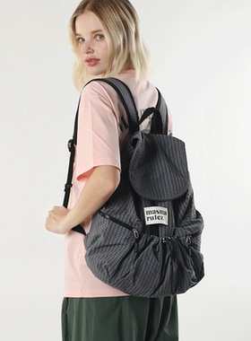 MASMARULEZ正品现货双肩包String flap backpack Check Dark gray