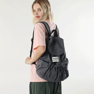 现货双肩包String Dark flap Check gray backpack MASMARULEZ正品