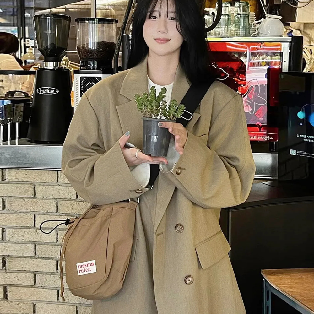 MASMARULEZ官方正品现货防水百搭休闲单肩斜挎包多口袋通勤包棕色