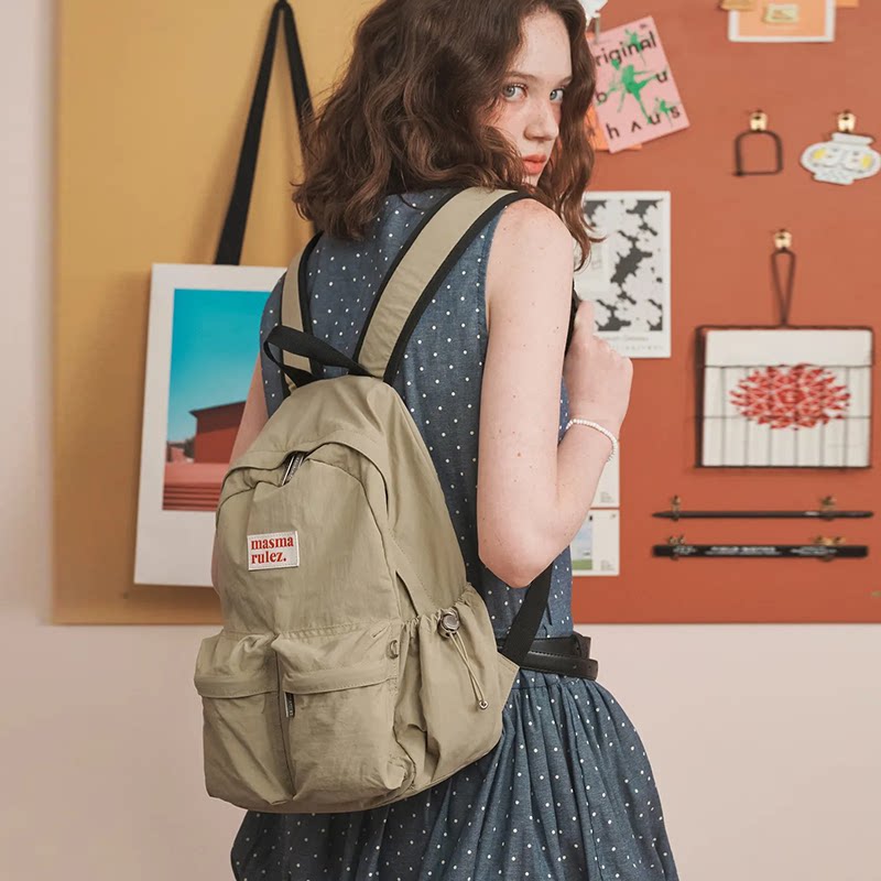 Masmarulez双口袋防水尼龙迷你双肩包男女百搭通勤出行小背包书包