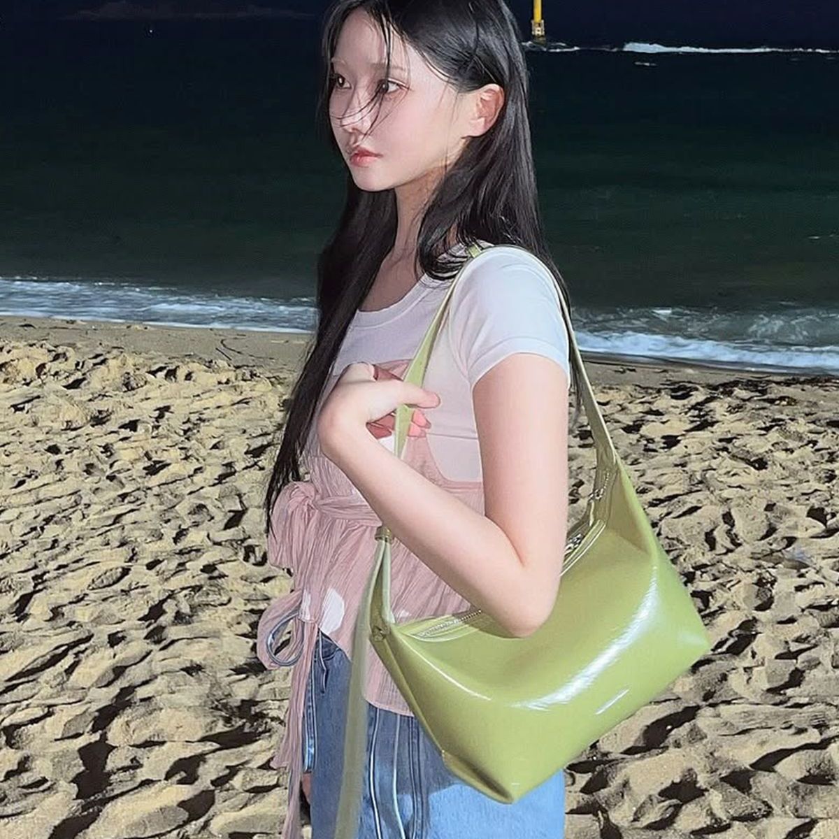 MASMARULEZ官方正品现货单肩法棍包时尚百搭斜挎包女包新月包绿色