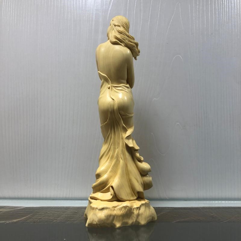 黄杨木雕中式家居妖娆美女桌面摆件实木现代初春仕女工艺品手把件