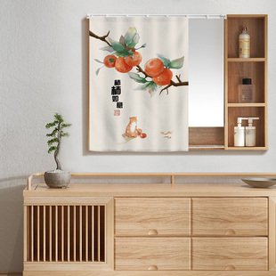 卫生间镜子遮挡帘滑轨式拉帘洗手盆梳妆台浴室防尘帘帘布阳台