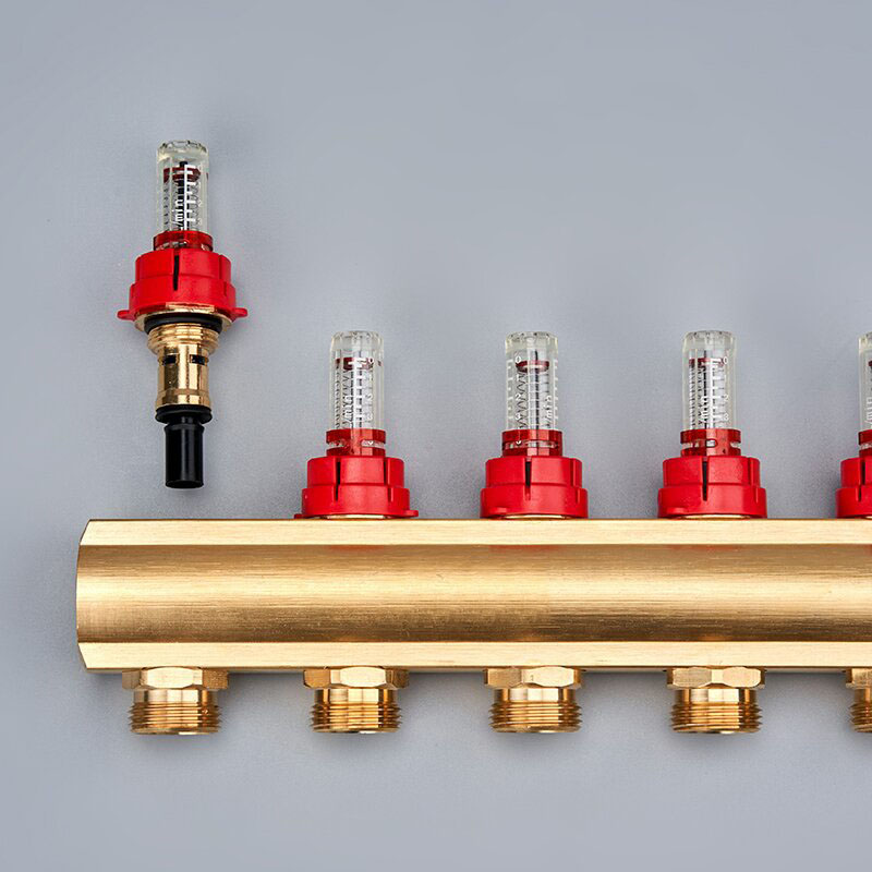 黄铜型材地暖分水器可视浮值流量计可调温控型新款家用集分水器