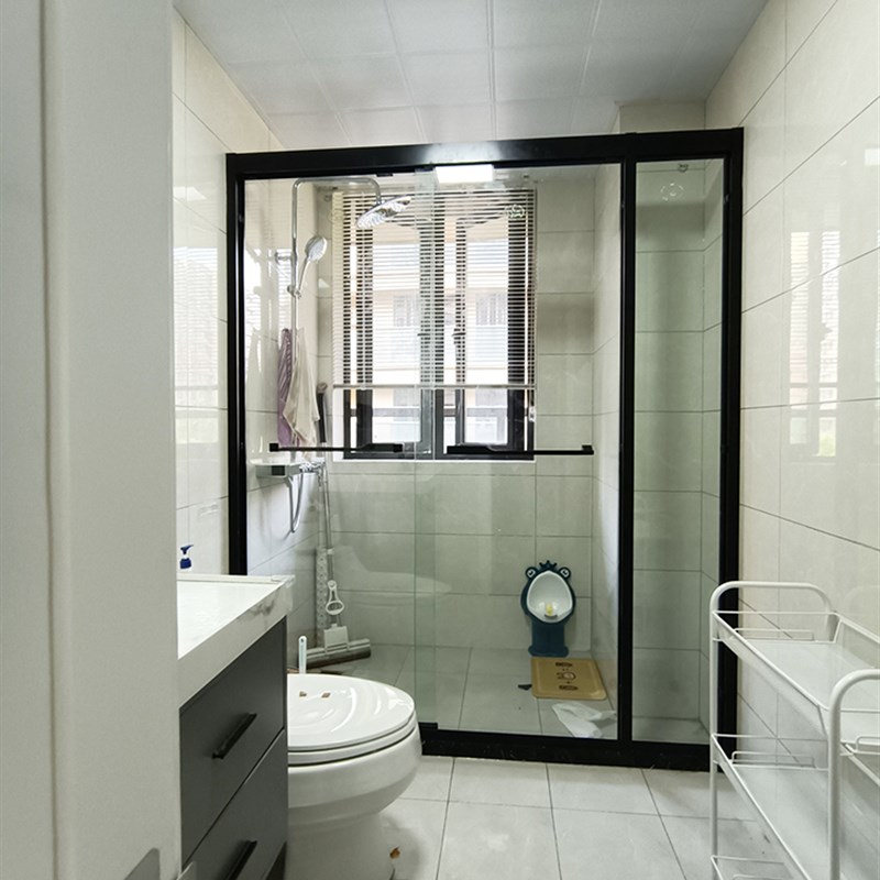 上海简窄框钢化玻璃淋浴房移门 弧形一字型卫生间隔断推拉门定制