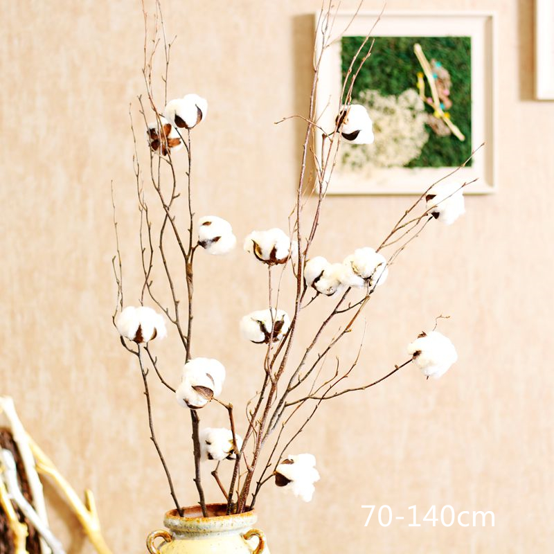 装饰会所落地花瓶插花花束天然真棉花干花干枝高长枯树枝干支