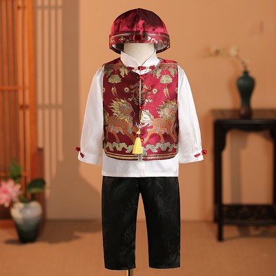 一周岁礼服男宝宝冠衣生日百天新中式儿童唐装婴儿抓周宴薄款夏季