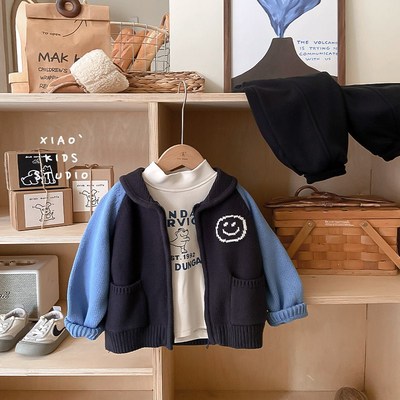 高棉抗起球~儿童冬季拼色拉链开衫毛衣男童针织外套宝宝上衣秋冬