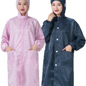 防静电连帽大褂长款 喷漆衣男电子厂洁净车间蓝白粉色无尘工作服女