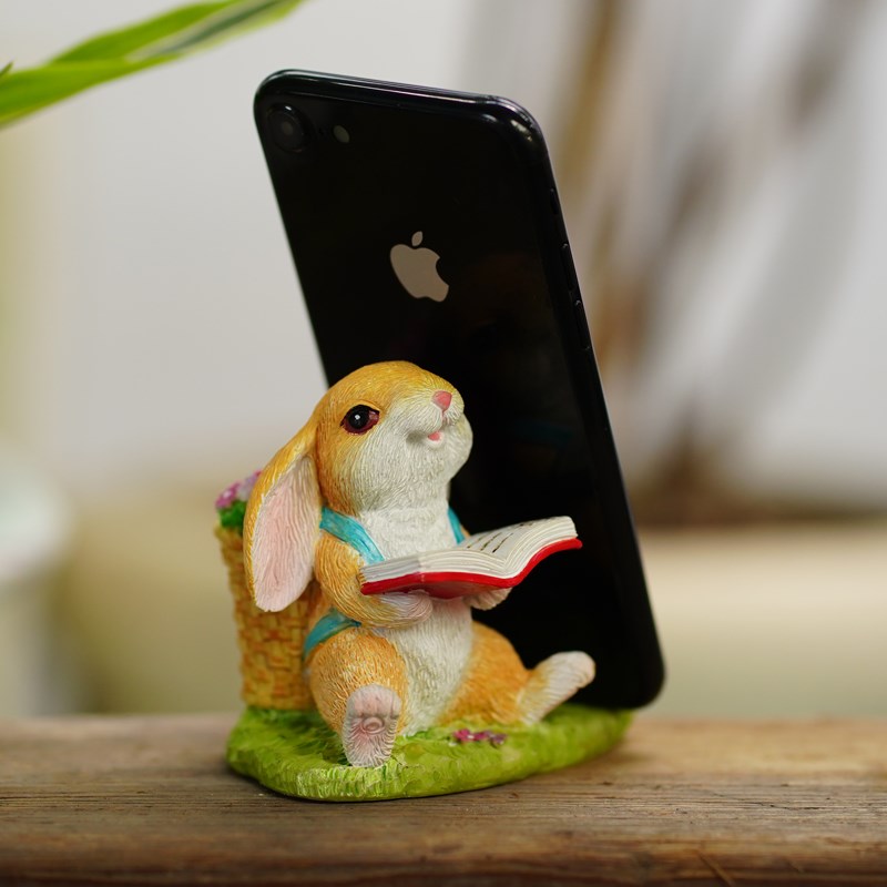 可爱小兔子看书手机支架桌面解压治愈工位装饰品摆件礼物追剧神器