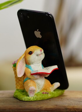 可爱小兔子看书手机支架桌面解压治愈工位装饰品摆件礼物追剧神器
