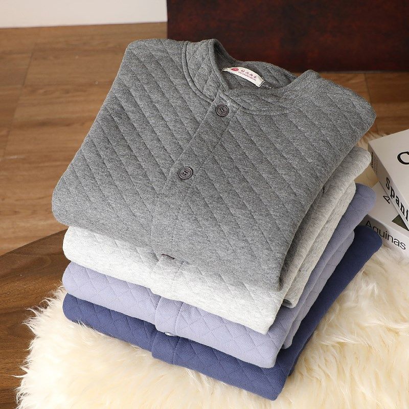 老年人保暖内衣男款夹棉单件上衣纯棉开衫老人贴身加绒加厚男秋衣